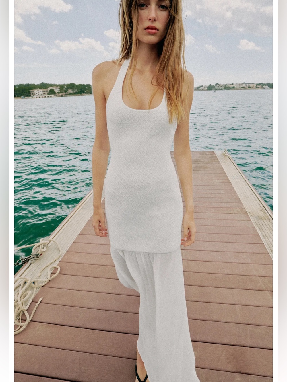 Zara COMBINATION KNIT HALTER DRESS